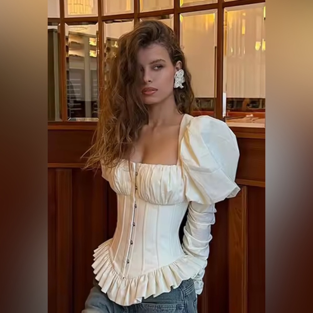 Ivory Puff-Sleeve Corset Top - Women